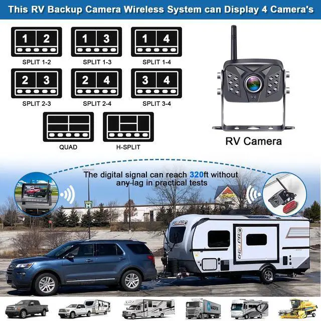 Alt view image 3 of 5 - Rohent RV Backup Camera Wireless HD 1080P Waterproof Dual Antennas Digital Signals Rear View System for Trailers Trucks Motorhomes 4 Channels 7'' Touch Key DVR Monitoring Night Vision R12