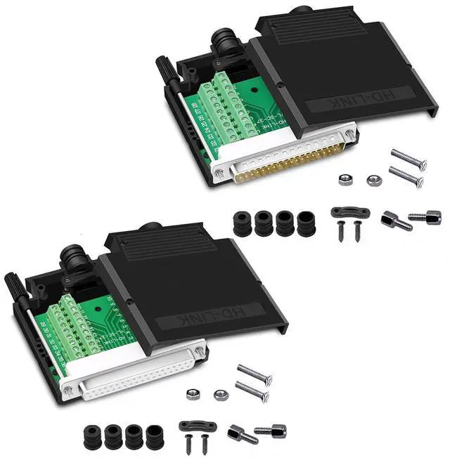 Main image of ANMBEST Thinner DB37 Solderless RS232 D-SUB Serial to 37-pin Port Terminal Adapter Connector Breakout Board with Case Long Bolts Tail Pipe (Male + Female)