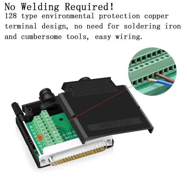 Alt view image 3 of 5 - ANMBEST Thinner DB37 Solderless RS232 D-SUB Serial to 37-pin Port Terminal Adapter Connector Breakout Board with Case Long Bolts Tail Pipe (Male + Female)