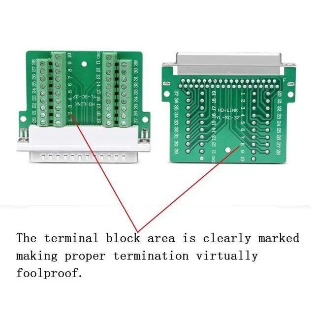 Alt view image 4 of 5 - ANMBEST Thinner DB37 Solderless RS232 D-SUB Serial to 37-pin Port Terminal Adapter Connector Breakout Board with Case Long Bolts Tail Pipe (Male + Female)
