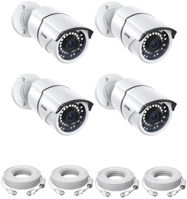 Main image of ZOSI 4PK 5MP Add-on POE Security Camera with Ethernet Cables, Outdoor Bullet Camera with 120ft Night Vision, IP66 Weatherproof, Only Compatible ZOSI PoE NVR Recorder(Model:ZR08SN,ZR08HN,ZR16SK,ZR16HK)