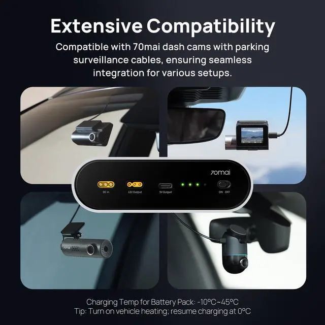 Alt view image 3 of 5 - 70mai Dash Cam Battery Pack BL96NNX, Hardwire Charging via Fuse Box, 96Wh LiFePO4 Backup Power, Up to 30-Hour Parking Mode, Low Voltage Protection, 11.2-30V input, XT30+Type-C Output, 7-protection BMS