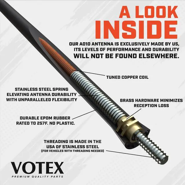 Alt view image 2 of 5 - Votex - Short Rubber Antenna fits Ford Mustang (1979-2009) - USA Stainless Steel Threading - The Original 6 3/4 Inch Accessories - Car Wash Proof - Internal Copper Coil