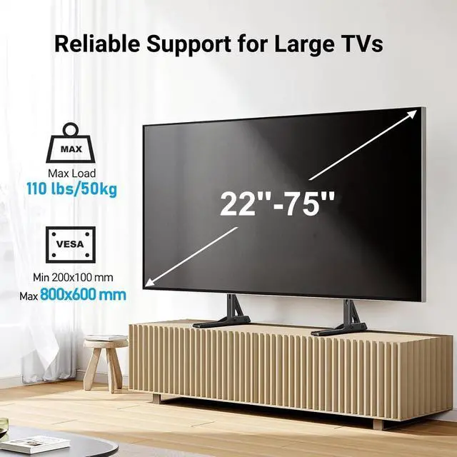 Alt view image 2 of 5 - PERLESMITH Universal TV Stand Mount for 20-75 Inch TVs, Height Adjustable Table Top TV Stand, Great Load-Bearing Replacement TV Legs with Steel Holds up to 110lbs, Max VESA 800 x 600mm PSTVS01