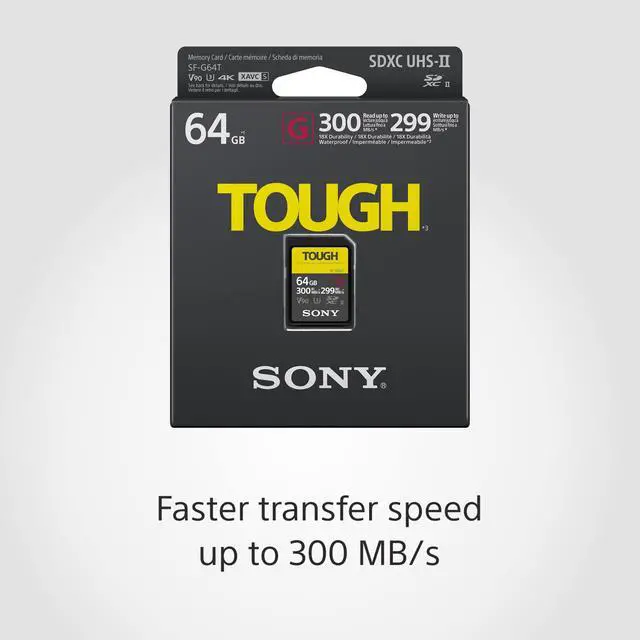 Alt view image 3 of 5 - Sony TOUGH-G series SDXC UHS-II Card 64GB, V90, CL10, U3, Max R300MB/S, W299MB/S (SF-G64T/T1), Black