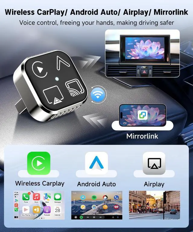 Alt view image 2 of 5 - VQU 4 in 1 Wireless CarPlay Adapter for iPhone & Android Auto Adapter, 2026 Upgrade Plug & Play USB C Dongle, Convert Wired to Wireless CarPlay & Android Auto, AirPlay & Miracast Screen