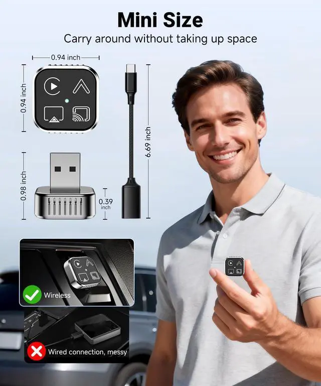 Alt view image 3 of 5 - VQU 4 in 1 Wireless CarPlay Adapter for iPhone & Android Auto Adapter, 2026 Upgrade Plug & Play USB C Dongle, Convert Wired to Wireless CarPlay & Android Auto, AirPlay & Miracast Screen