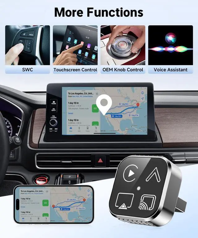 Alt view image 4 of 5 - VQU 4 in 1 Wireless CarPlay Adapter for iPhone & Android Auto Adapter, 2026 Upgrade Plug & Play USB C Dongle, Convert Wired to Wireless CarPlay & Android Auto, AirPlay & Miracast Screen