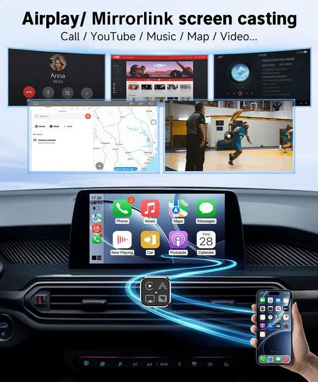 Alt view image 5 of 5 - VQU 4 in 1 Wireless CarPlay Adapter for iPhone & Android Auto Adapter, 2026 Upgrade Plug & Play USB C Dongle, Convert Wired to Wireless CarPlay & Android Auto, AirPlay & Miracast Screen