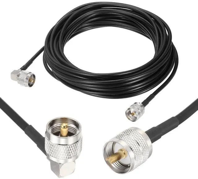 Main image of MECCANIXITY Black RG58 CB Coax Cable 35ft, 50 Ohm Low Loss UHF Male to UHF Male Right Angle Extension Jumper Cable for HAM Radio, Antenna Analyzer, HF Radio, and Communication Devices