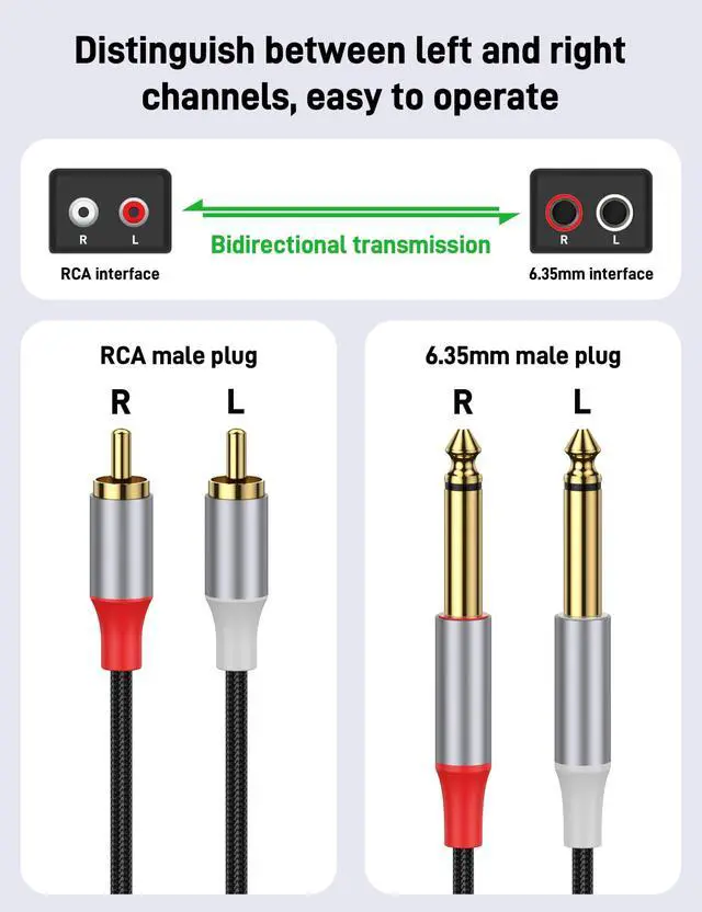 Alt view image 2 of 5 - KAYQINHO RCA to 1/4 inch Cable, Dual 1/4 inch TS Stereo Jack Male to 2 RCA Male Stereo Audio Cable Splitter Adapter for Mixer/Speaker/AMP, 49FT.