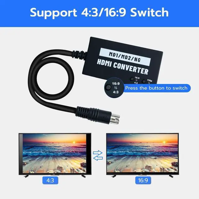Alt view image 4 of 5 - Mcbazel HDMI Adapter for Sega Genesis Model 1/2for HDTV, Multifunctional Video Converter 4:3/16:9, 720P/1080P for Genesis Model 1/2and NEOGEO Requires Original Unmodified Console with RGB Output