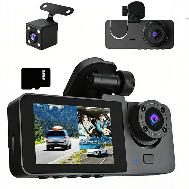 Main image of 3 Channel Dash Cam Front and Rear Inside, 1080P Car DVR Camera with 32GB Card, 24H Parking Monitor with Motion Detection, APP Control, Loop Recording