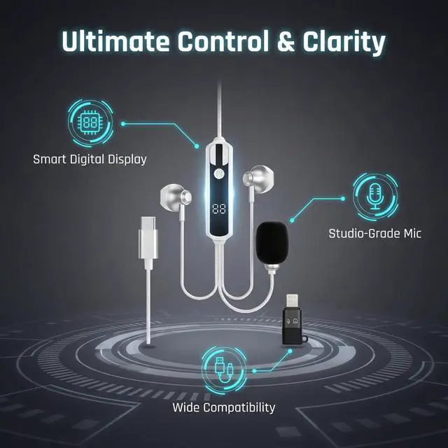 Alt view image 3 of 5 - GTaiTia Wired in-Ear Karaoke Earphones Built-in Sound Card with Real-Time Monitoring and Voice Changer Monitor Headphones for Live Streaming and Phone Singing (Sand Silver)