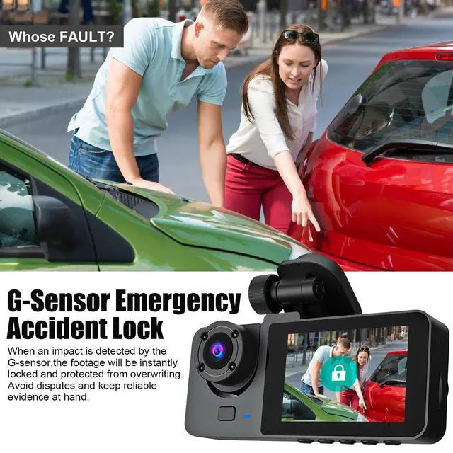 Alt view image 3 of 5 - 3 Channel Dash Cam Front and Rear Inside, 1080P Car DVR Camera with 32GB Card, 24H Parking Monitor with Motion Detection, APP Control, Loop Recording