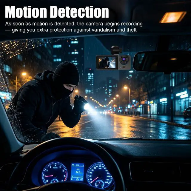 Alt view image 5 of 5 - 3 Channel Dash Cam Front and Rear Inside, 1080P Car DVR Camera with 32GB Card, 24H Parking Monitor with Motion Detection, APP Control, Loop Recording