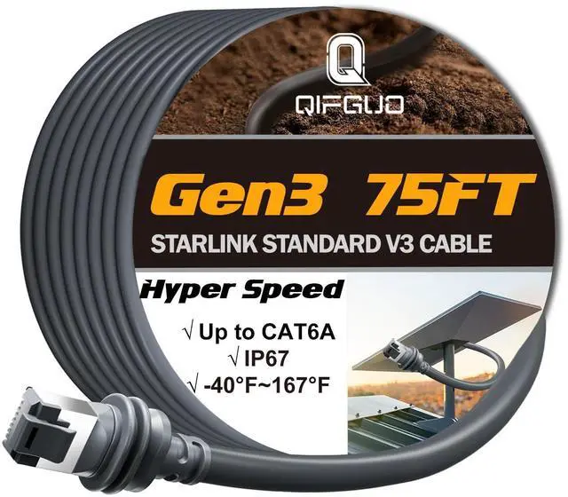 Main image of Starlink Cable 75FT - Starlink Gen 3 Cable 2000Mbps High-Speed Replacement V3 Cable, 6/30/50/100/150 FT Weatherproof Outdoor Satellite Internet Accessory & Extension Cord for Starlink V3 Dish 75 FT