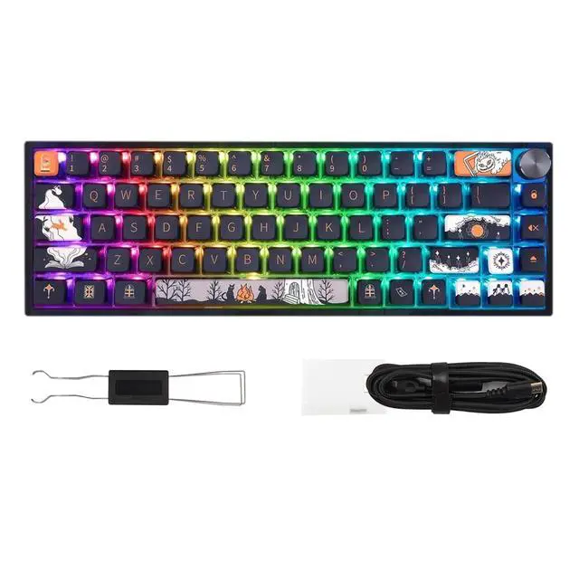Alt view image 2 of 5 - MOLGRIA SKYLOONG GK68 68-Key RGB Backlit Gaming Keyboard with Side Transparent Pudding Keycaps, Hot Swappable Red Optical Switches, Type C Wired Knob Mechanical Keyboard for Win/Mac OS