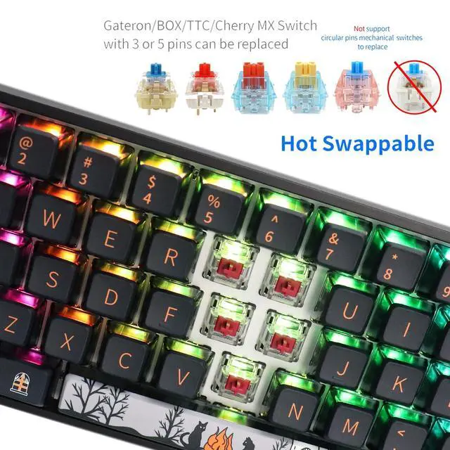 Alt view image 3 of 5 - MOLGRIA SKYLOONG GK68 68-Key RGB Backlit Gaming Keyboard with Side Transparent Pudding Keycaps, Hot Swappable Red Optical Switches, Type C Wired Knob Mechanical Keyboard for Win/Mac OS