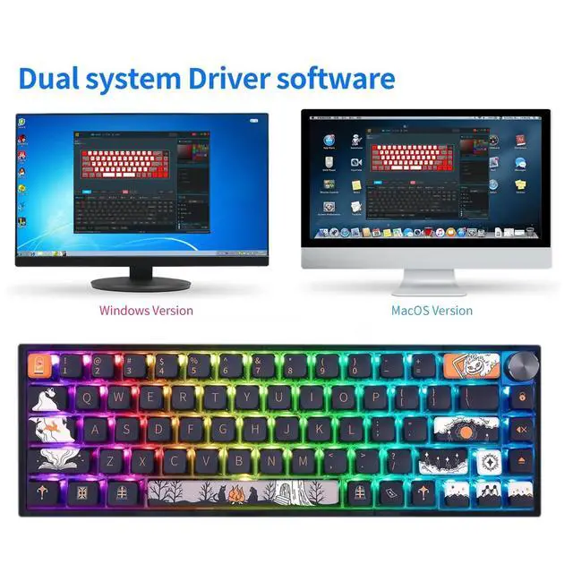 Alt view image 4 of 5 - MOLGRIA SKYLOONG GK68 68-Key RGB Backlit Gaming Keyboard with Side Transparent Pudding Keycaps, Hot Swappable Red Optical Switches, Type C Wired Knob Mechanical Keyboard for Win/Mac OS