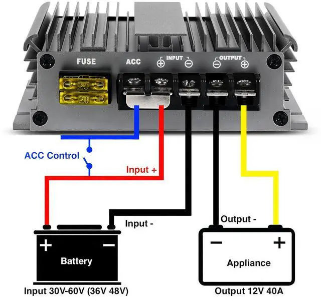 Alt view image 2 of 5 - 36V 48V to 12V Voltage Converter Golf Cart 30V-60V to 12V Step Down Transformer, 40A 480W Voltage Reducer IP68 Waterproof with Acc Control & Aluminum Alloy Shell