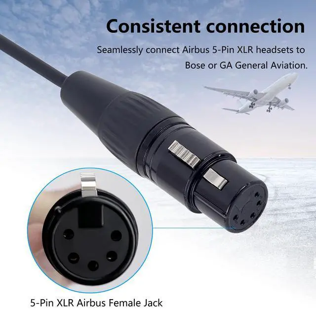 Alt view image 2 of 5 - JUYODE Airbus 5-Pin XLR Headset to GA Dual Plugs General Aviation Headsets Adapter (3/16" Mic Plug (PJ-068) and 1/4" (PJ-055) Speaker Plug) Aircraft Airplane Pilot Headphones Connector (9-Airbus-GA)