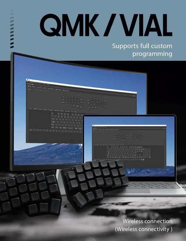 Alt view image 5 of 5 - YIVU 40% Corne Wireless Split Keyboard, QMK/VIALProgrammable, Columnar-Staggered Ergonomic Layout, Hot Swappable Standard Profile MX Linear Switches, PBT Keycaps