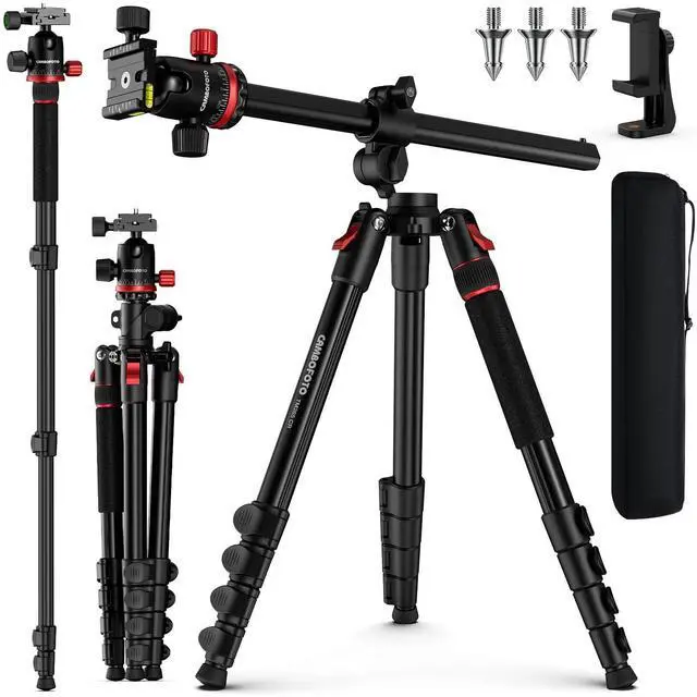 Main image of 68" Horizontal Overhead Tripod for Camera, Aluminum Camera Tripod with Ball Head for Macro & Overhead Shooting, Detachable Monopod, 1/4" Arca QR Plate, 33lb Load Capacity (Carbon Black)