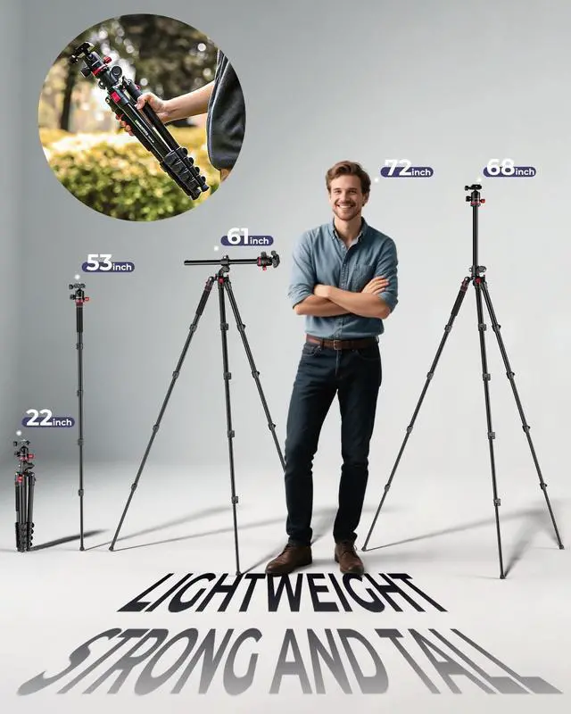 Alt view image 5 of 5 - 68" Horizontal Overhead Tripod for Camera, Aluminum Camera Tripod with Ball Head for Macro & Overhead Shooting, Detachable Monopod, 1/4" Arca QR Plate, 33lb Load Capacity (Carbon Black)
