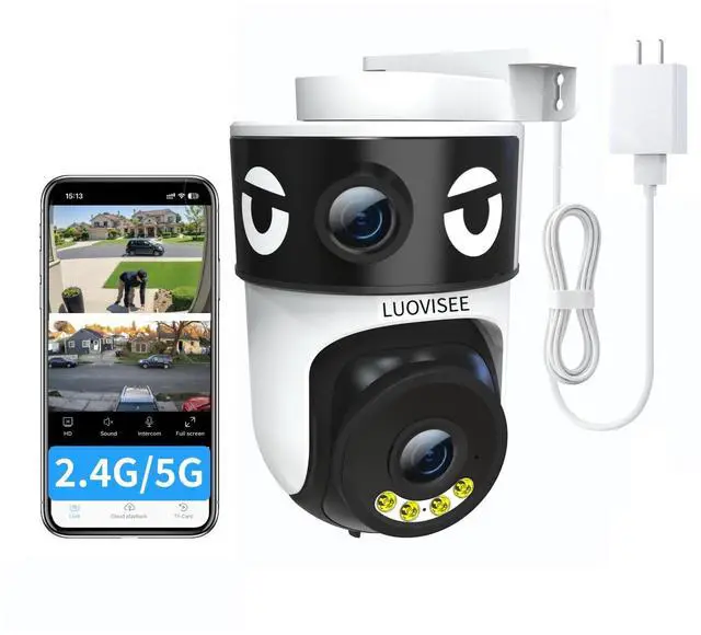 Main image of Luovisee Dual Lens Security Camera Outdoor/Indoor,Wired Camera for Home Security for Plug-in 24/7 Continuous Recording,360 View Pan/Tilt,Siren Alarm,Two Way Audio,2.4GHz Wi-Fi