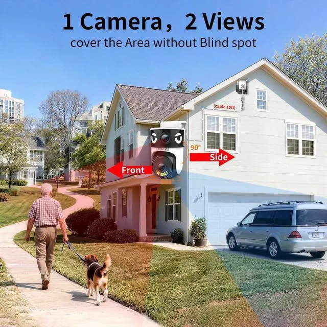 Alt view image 2 of 5 - Luovisee Dual Lens Security Camera Outdoor/Indoor,Wired Camera for Home Security for Plug-in 24/7 Continuous Recording,360 View Pan/Tilt,Siren Alarm,Two Way Audio,2.4GHz Wi-Fi