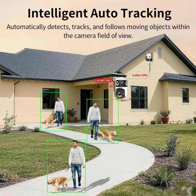 Alt view image 4 of 5 - Luovisee Dual Lens Security Camera Outdoor/Indoor,Wired Camera for Home Security for Plug-in 24/7 Continuous Recording,360 View Pan/Tilt,Siren Alarm,Two Way Audio,2.4GHz Wi-Fi