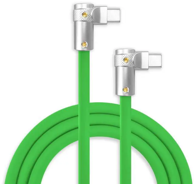 Main image of chubbycable FlexElbow 90 Degree 240W Fast Charging Cable Right Angle USB C Cable Silicone Charging Cord Compatible with iPhone 17-15 Series iPad, Green, Double Elbow Type C to Type C, 16.4FT