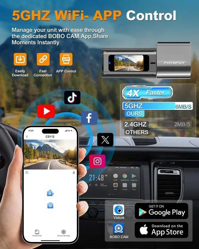Alt view image 3 of 5 - Dash Cam Front 4K, Built-in 5GHz WiFi with CPL, Car Camera Dashcam with UHD 2160P, 64GB Card, 24H Parking Monitor, Super Night Vision, WDR, G-Sensor, App Control, 170 Wide Angle, Support 256GB Max