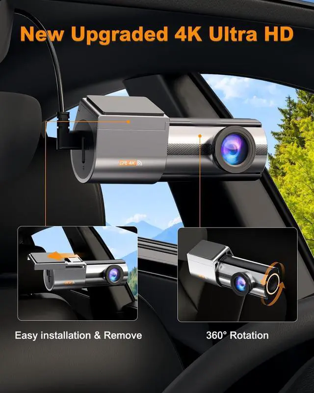Alt view image 5 of 5 - Dash Cam Front 4K, Built-in 5GHz WiFi with CPL, Car Camera Dashcam with UHD 2160P, 64GB Card, 24H Parking Monitor, Super Night Vision, WDR, G-Sensor, App Control, 170 Wide Angle, Support 256GB Max