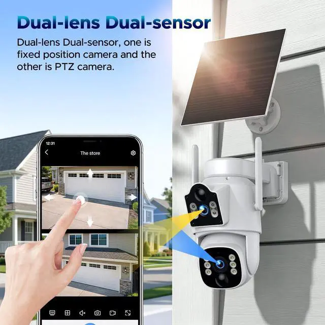 Alt view image 2 of 5 - VOOPEAK 4G LTE Cellular Security Camera, Dual Lens 360 PTZ Auto Tracking, Solar Camera Outdoor Wireless with SIM Card,2K HD Color Night Vision, IP66 Waterproof, 2-Way Audio,No WiFi Needed