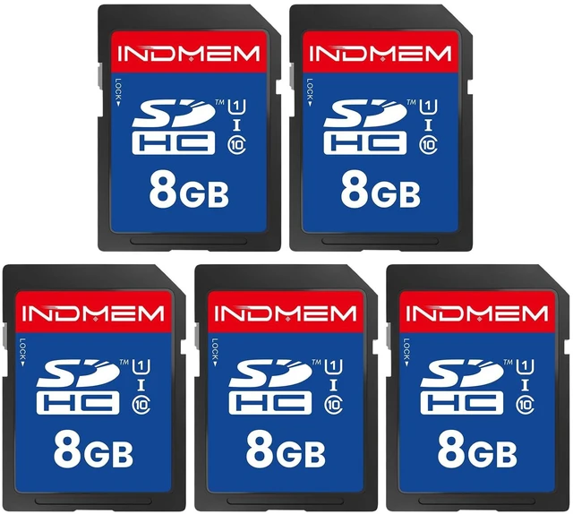 Main image of INDMEM SD Card 8GB 5 Pack UHS-I U1 Class 10 8G SDHC Flash Memory Card Compatible with Digital Camera, Computer, Trail Cameras