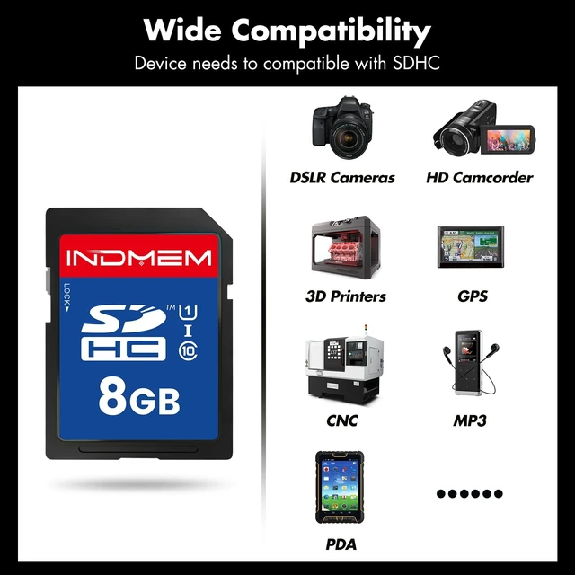 Alt view image 5 of 5 - INDMEM SD Card 8GB 5 Pack UHS-I U1 Class 10 8G SDHC Flash Memory Card Compatible with Digital Camera, Computer, Trail Cameras