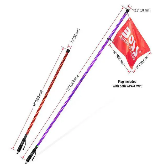 Alt view image 3 of 5 - BOSS Audio Systems WP4 ATV Whip - 48 inch, 360 degree RGB (Red/Green/Blue) Multicolor, 20 Color Combinations, 15 Brightness Levels, Marine Rated Weatherproof IP67, Easy Installation