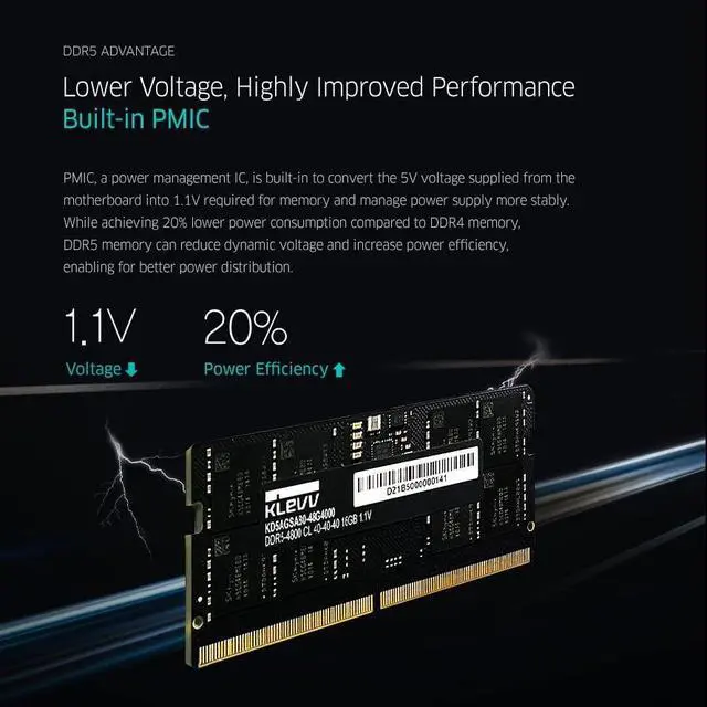Alt view image 4 of 5 - KLEVV DDR5 16GB (1x16GB) 5600MHz CL46 SODIMM SK Hynix A-Die Laptop Ram Memory 1.1V (KD5AGSA80-56G460A)