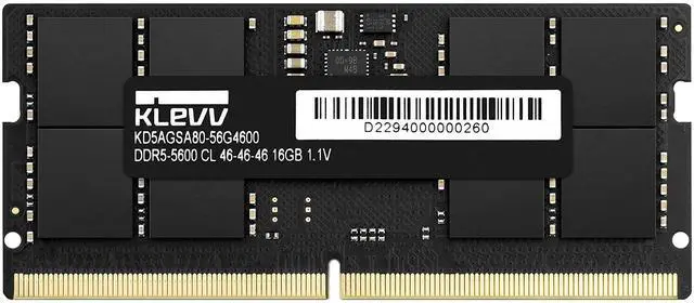 Main image of KLEVV DDR5 16GB (1x16GB) 5600MHz CL46 SODIMM SK Hynix A-Die Laptop Ram Memory 1.1V (KD5AGSA80-56G460A)