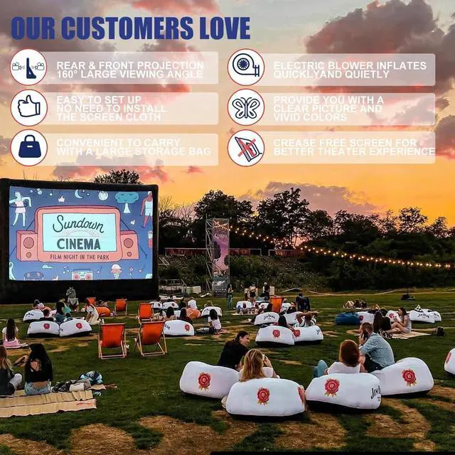 Alt view image 3 of 5 - Inflatable Projector Screen - 16FT Outdoor Movie Screen Blow Up for Movie Parties Backyard Outside with Air Blower and Carry Bag, Front and Rear Projection