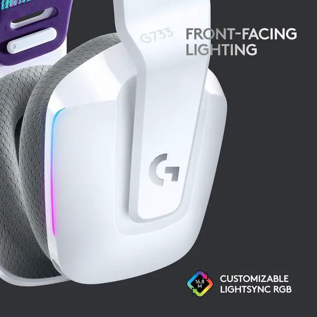 Alt view image 4 of 5 - Logitech G733 Lightspeed Wireless Gaming Headset with Suspension Headband, LIGHTSYNC RGB, Blue VO!CE mic Technology and PRO-G Audio Drivers - White