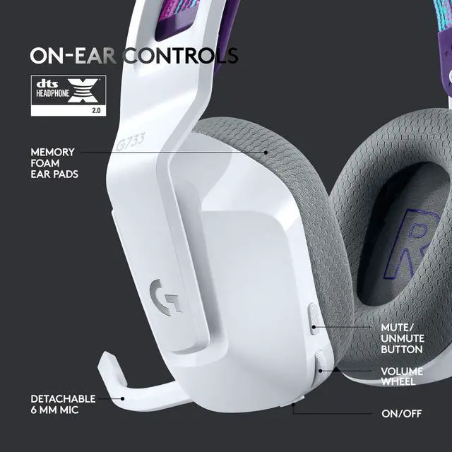 Alt view image 5 of 5 - Logitech G733 Lightspeed Wireless Gaming Headset with Suspension Headband, LIGHTSYNC RGB, Blue VO!CE mic Technology and PRO-G Audio Drivers - White