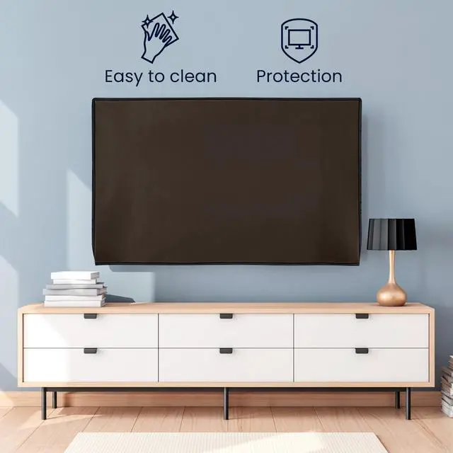 Alt view image 2 of 5 - kwmobile Indoor 65" TV Cover Television Dust Cover Screen Protector TV Screen Dust Protection Synthetic Fabric Chocolate