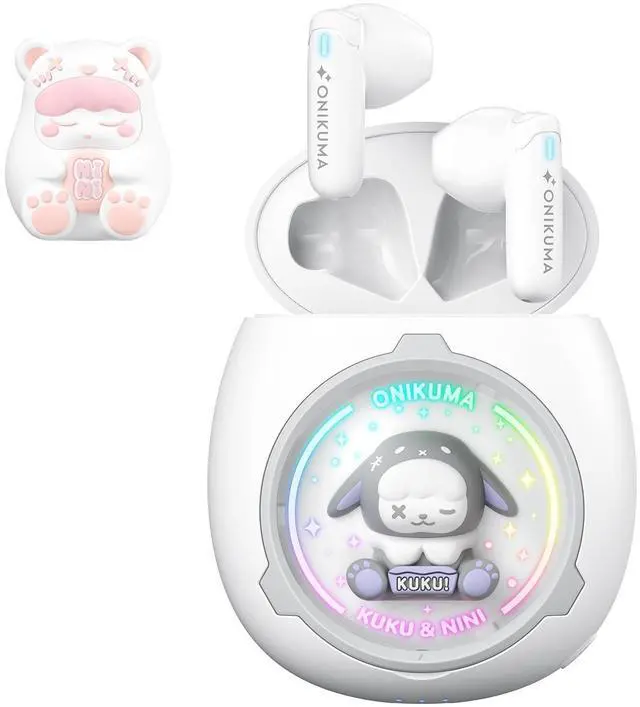 Main image of Lyivs Cute Wireless Earbuds for Girls with RGB Lights Bluetooth 5.4 Earphones, 10mm Drivers, 6H Playtime, Type-C, Semi in-Ear Design for Sports & Gifts (White)