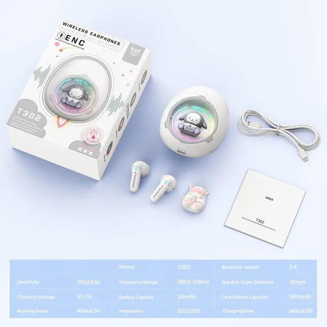 Alt view image 2 of 5 - Lyivs Cute Wireless Earbuds for Girls with RGB Lights Bluetooth 5.4 Earphones, 10mm Drivers, 6H Playtime, Type-C, Semi in-Ear Design for Sports & Gifts (White)