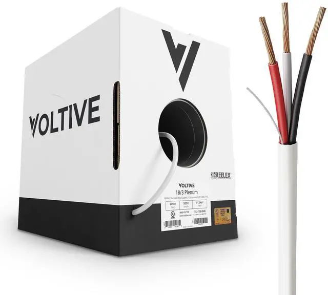 Main image of Voltive 18/3 Low Voltage Wire, Plenum CL3P, White, 500ft - 18AWG, 3 Conductors, Stranded Bare Copper, UL Listed - V-1296-1