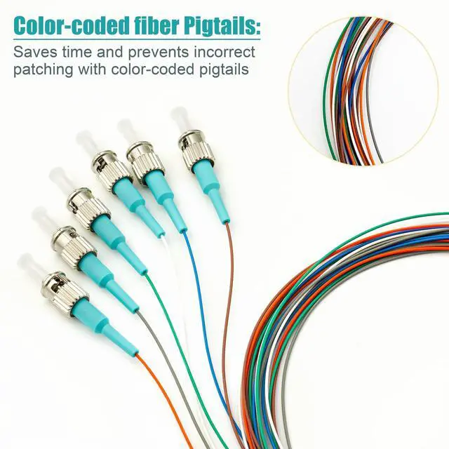 Alt view image 3 of 5 - Bangun 6 Strand Multimode OM3 50/125 ST-UPC Fiber Pigtail, ST OM3 Fiber Optic Pigtail, Includes 6 Fiber Optic Fusion Splice Protective Shrink Sleeves