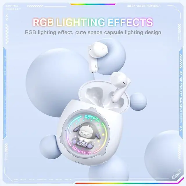 Alt view image 5 of 5 - Lyivs Cute Wireless Earbuds for Girls with RGB Lights Bluetooth 5.4 Earphones, 10mm Drivers, 6H Playtime, Type-C, Semi in-Ear Design for Sports & Gifts (White)
